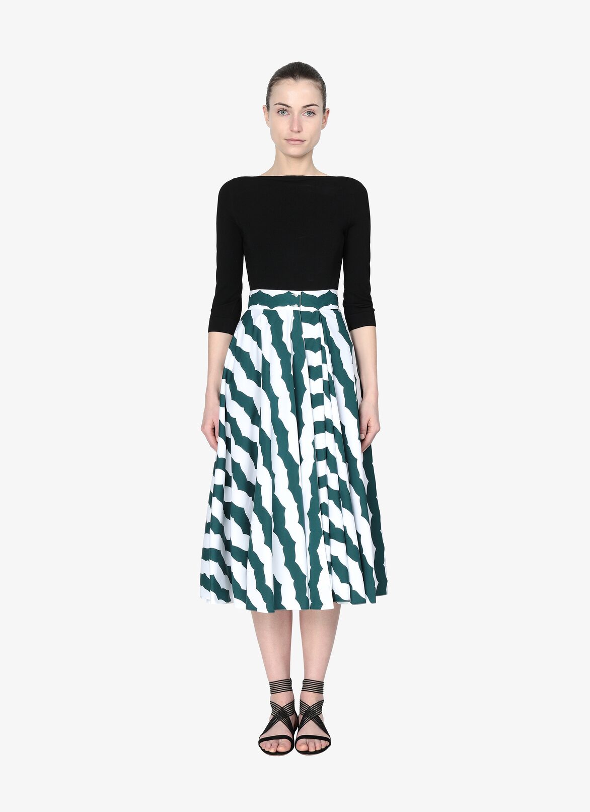 LONG SKIRT POPELINE RAYURES EDITIONS WHITE/GREEN ALAÏA ホワイト/グリーン  LONG SKIRT POPELINE RAYURES EDITIONS WHITE/GREEN